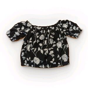 Who What Wear Blouse Top Womens Large Black White Floral Embroidered